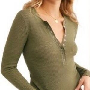 Natural Life long-sleeve waffle knit henley shirt in olive green.